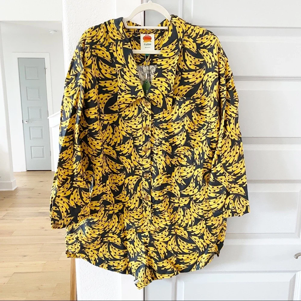 NWT Farm Rio Black Spotted Banana Linen Romper - Picture 3 of 6